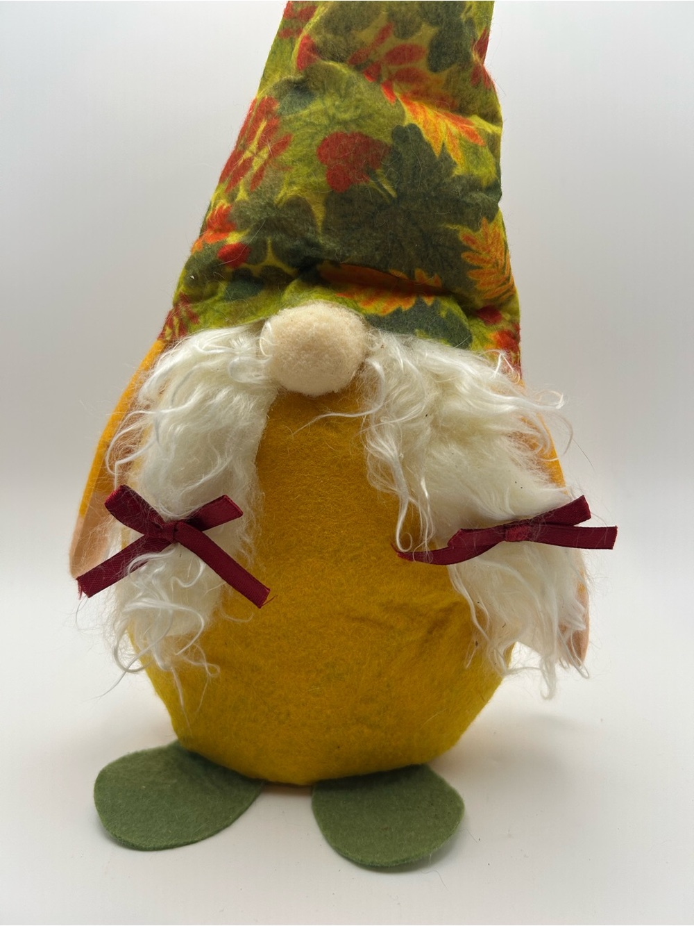 Fall Leaf Yellow Gnome Home Accent with Floral Hat